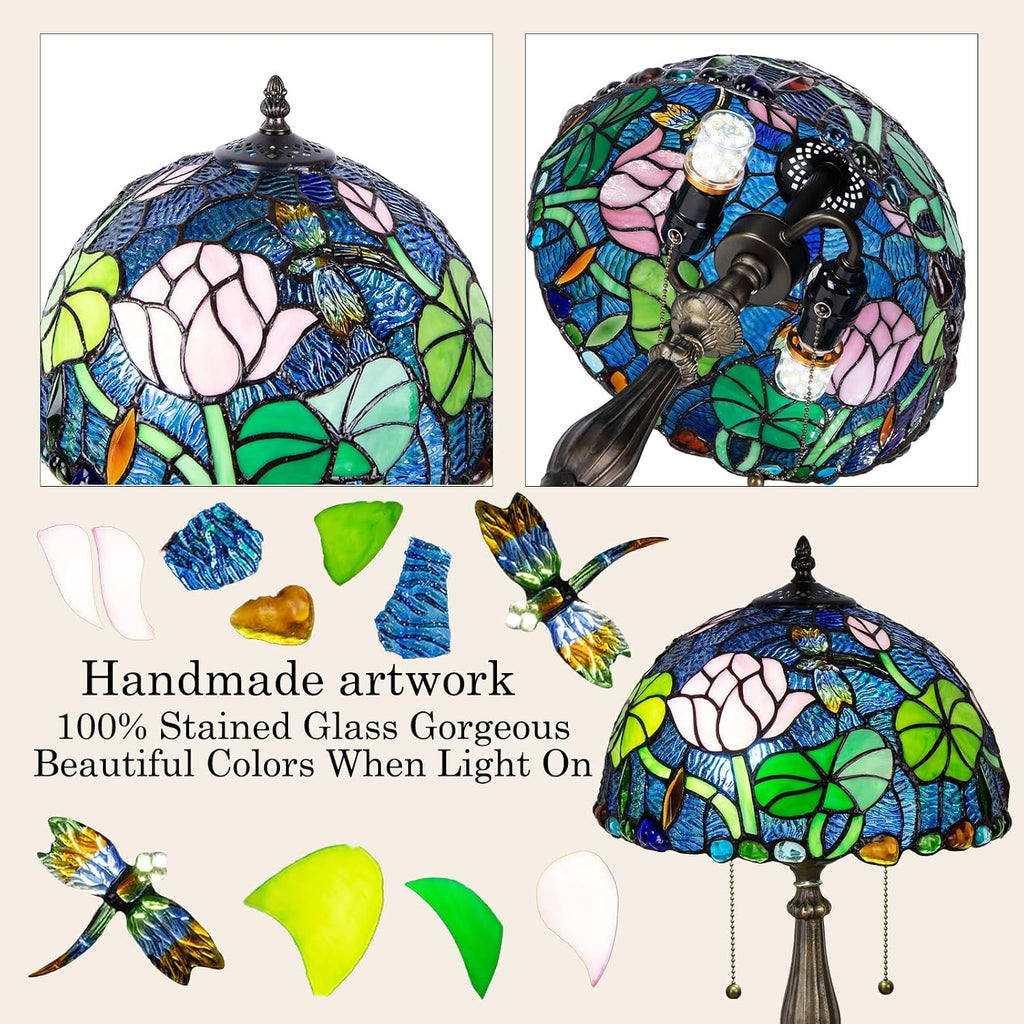 Tiffany Table Lamp, Flower Stained Glass Lamp,12 Inch Tiffany Style Lamp for Bedroom Living Room Home, Handcrafted Light, Included Bulb
