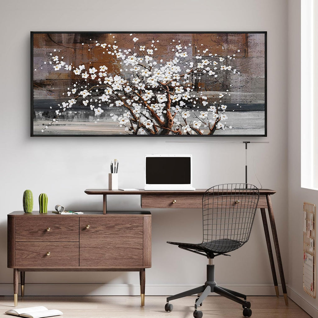 KLAKLA Wall Art for Living Room - Black Framed Wall Decor Large Size Natural Botanical Plum Wooden Framed Abstract Brown Picture Artwork for Bedroom Office