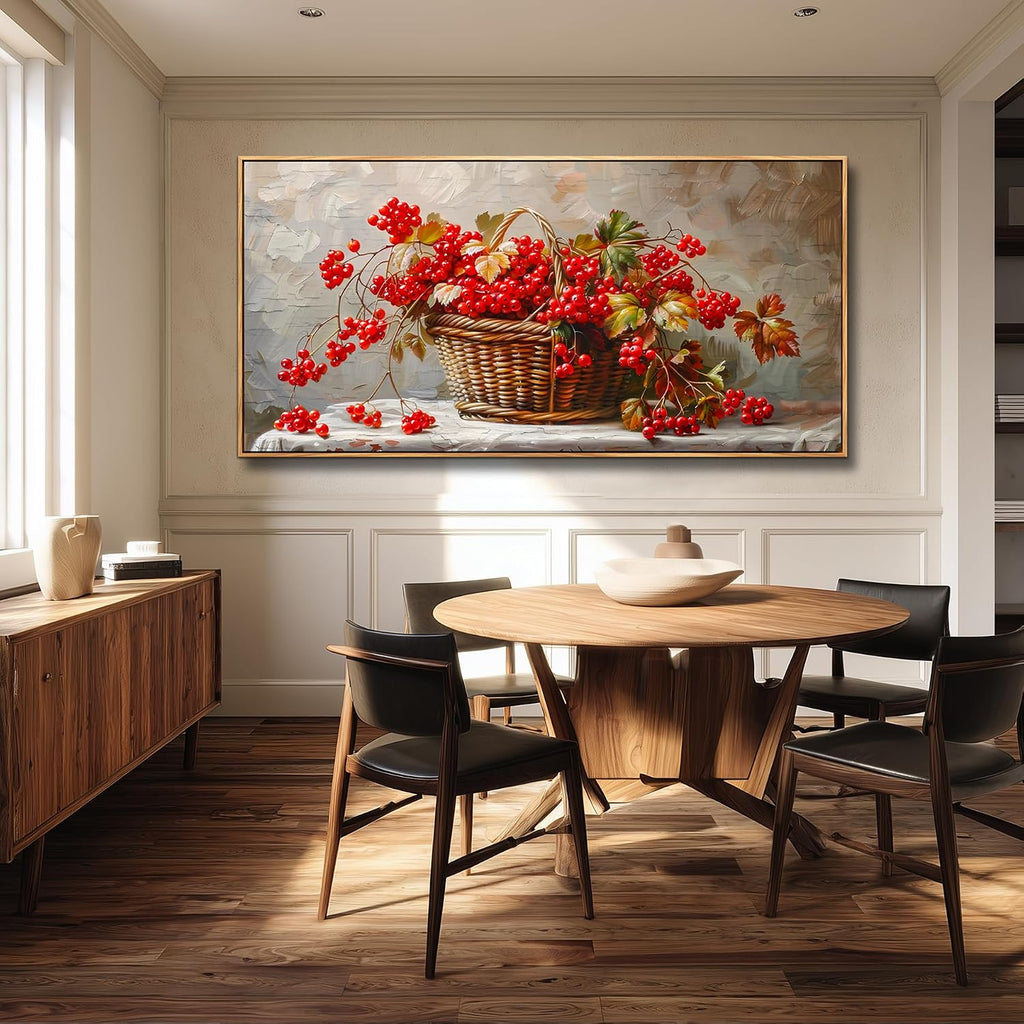PHAOHUAXM Canvas Wall Art For Living Room Restaurant Wall Decoration For Office Bedroom Bathroom Abstract Red Fruit Mural Wooden Frame Printing Picture Artworks Modern Home Decor Aesthetics 24'X48'