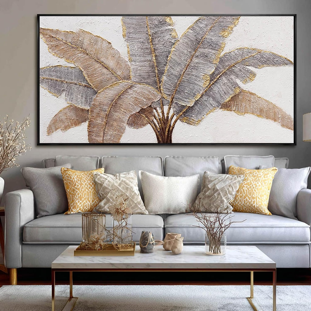 CHUDANHAO Botanical Wall Art Vintage Pictures Wall Decor Grey and Gold Photo Prints Line Wall Hangings 24'x48' Canvas Decorations for Bedroom Office