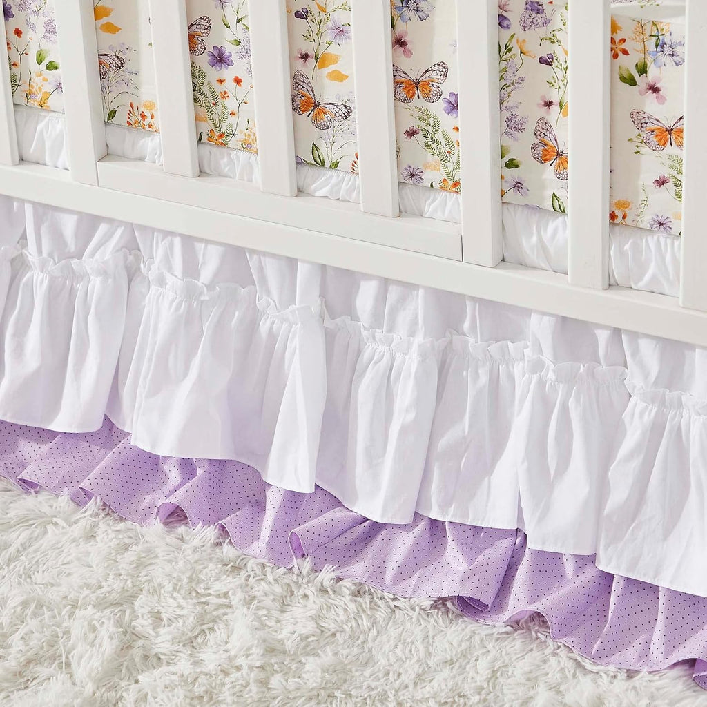 Brandream Wildflower Butterfly Crib Bedding Sets for Girls Nursery Set 3-Piece Farmhouse Quilt Comforter Set, Baby or Toddler Fitted Sheet, Double Crib Skirt, Cotton