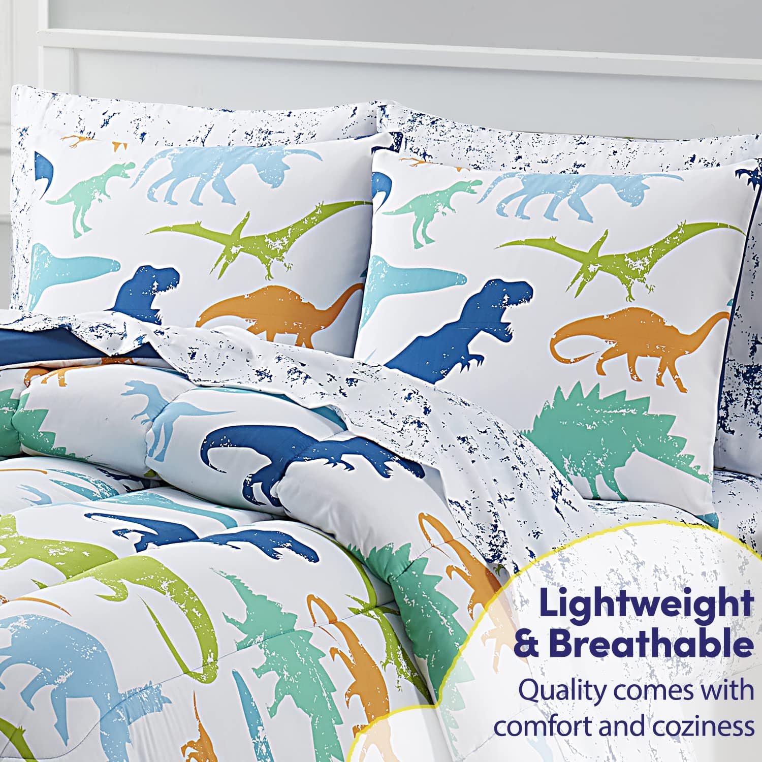 Kids Bedding Set Bed in a Bag for Boys and Girls Toddlers Printed Sheet Set and Comforter, Twin, Dinosaur (Pack of 4)