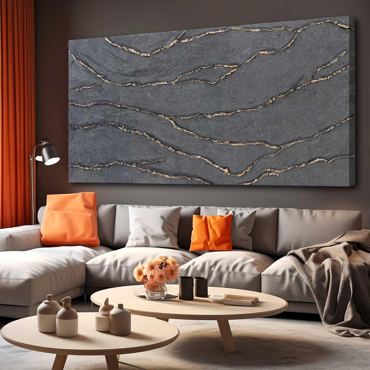 XIANSHOU Canvas Wall Art Hand Painted Large Gold and Grey Abstract Painting Textured Wall Decor 29'x58' Home Artwork Decoration for Living Room Office Bedroom Dining Room