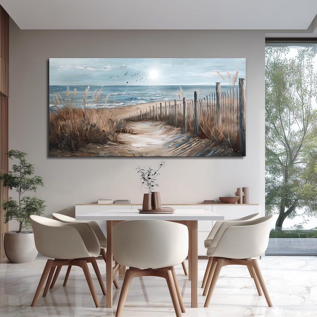KELIYUAN Large Canvas Wall Art For Living Room Wall Decor For Office Bedroom Mural Wall Pictures Artwork Ocean Sand Dunes Grass Landscape Paintings Hotel Room Aesthetic Home Decoration Art 30'x60'