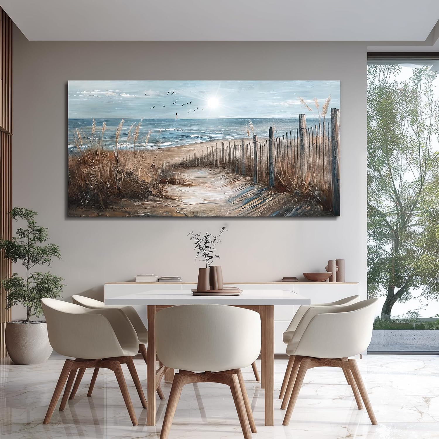 KELIYUAN Large Canvas Wall Art For Living Room Wall Decor For Office Bedroom Mural Wall Pictures Artwork Ocean Sand Dunes Grass Landscape Paintings Hotel Room Aesthetic Home Decoration Art 30'x60'
