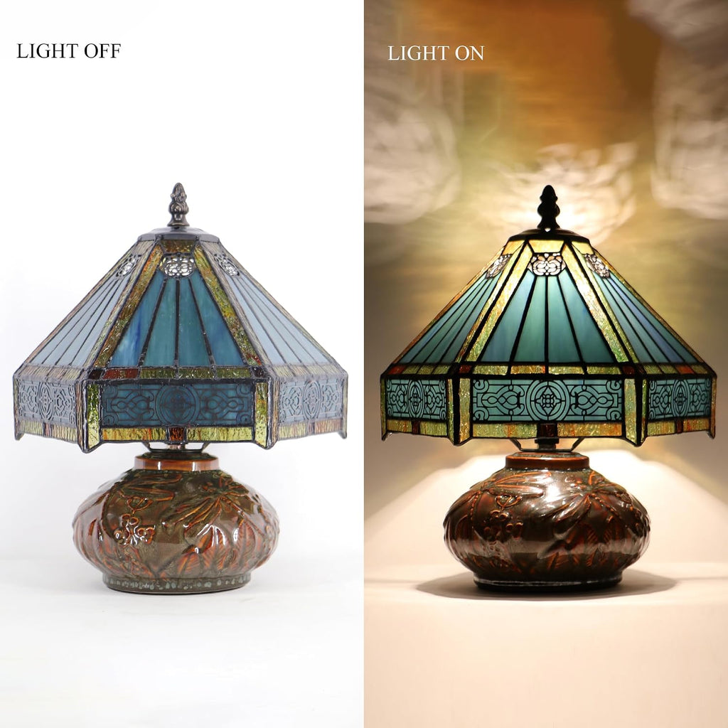 Small Tiffany Table Lamp Mini Mushroom Stained Glass Lamp Memory Sympathy lamp 10X11 Inch (Hexagon Mission Style)