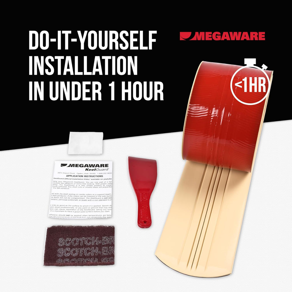 MEGAWARE KEELGUARD USA-Made, Original DIY Keel Guard, 5-Inch Wide, 4-12ft Sizes, 11 Colors, Complete Install Kit with Primer, Hull Protector, for Fiberglass and Some Aluminum Boats, Marine-Grade