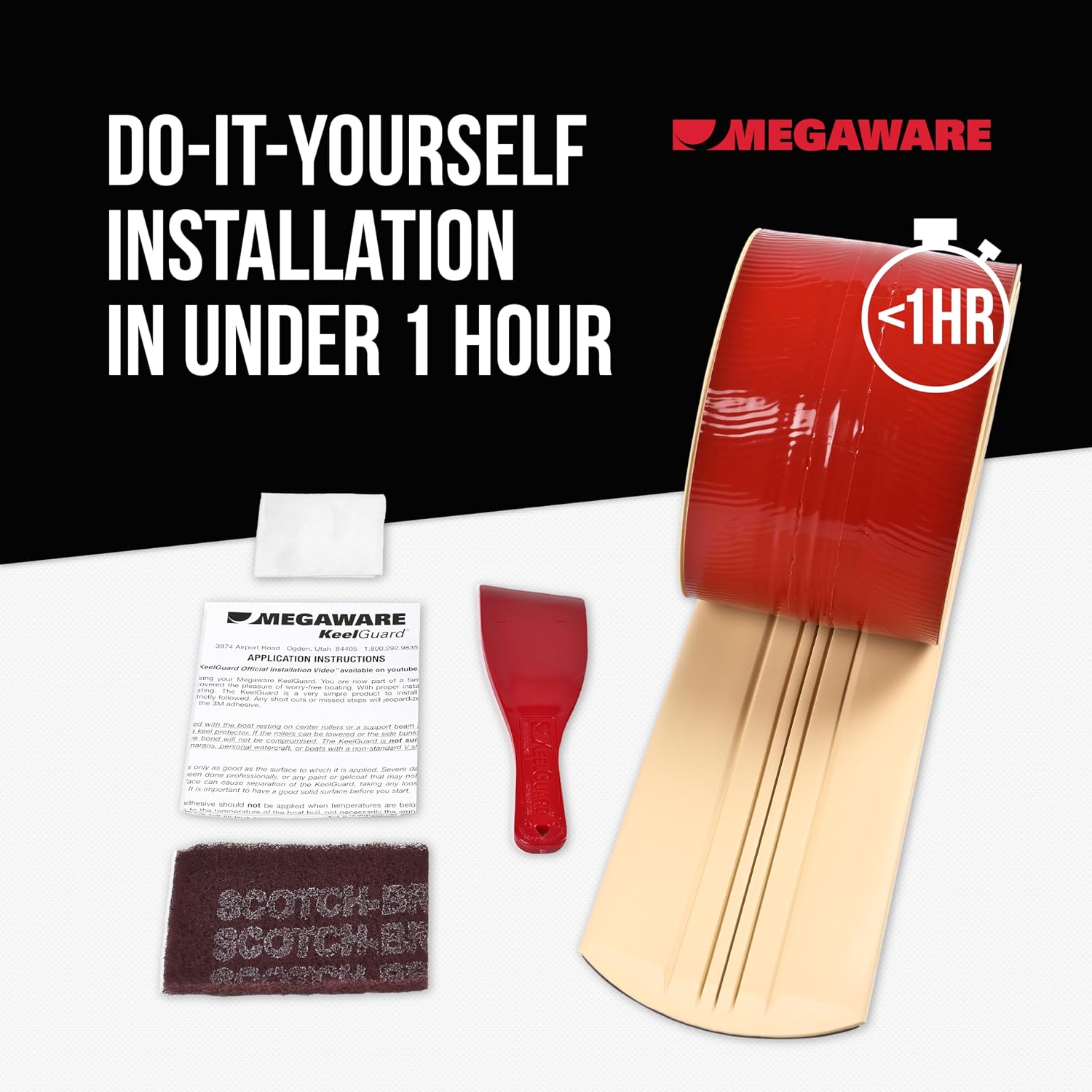 MEGAWARE KEELGUARD USA-Made, Original DIY Keel Guard, 5-Inch Wide, 4-12ft Sizes, 11 Colors, Complete Install Kit with Primer, Hull Protector, for Fiberglass and Some Aluminum Boats, Marine-Grade