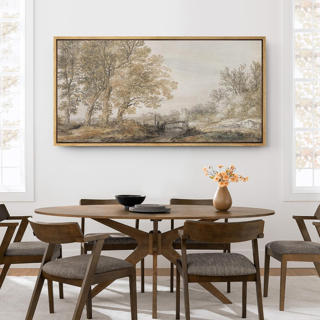 SIGNFORD Extra Large Framed Canvas Print Wall Art Classical Forest Sketch Vintage Style Tree Illustrations Modern Art Relax/Calm Warm for Living Room, Bedroom, Office - 60'x30'