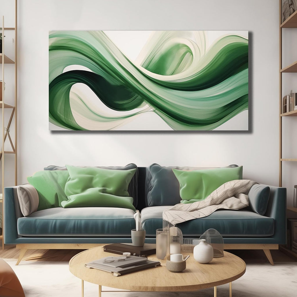 JuhaiArt Abstract Wall Decorations Large Green Canvas Wall Art White Artwork Art for Living Room Office Home Kitchen Modern Picture Poster 29'x 59'