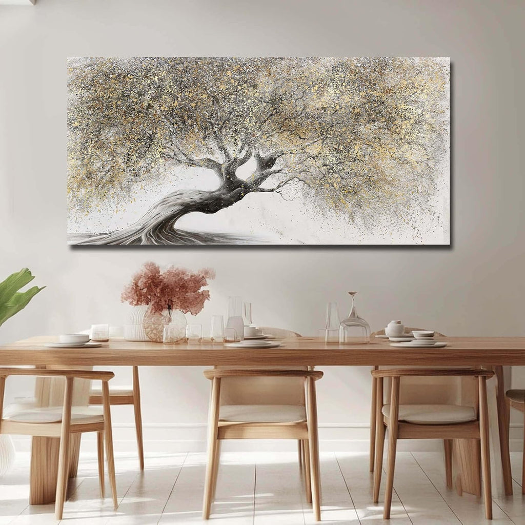 Gold Wall Art Canvas Wall Pictures Large Artwork Landscape Painting Photo Prints Wall Decorations Tree Wall Decor for Living Room Dining Room 29'x58'