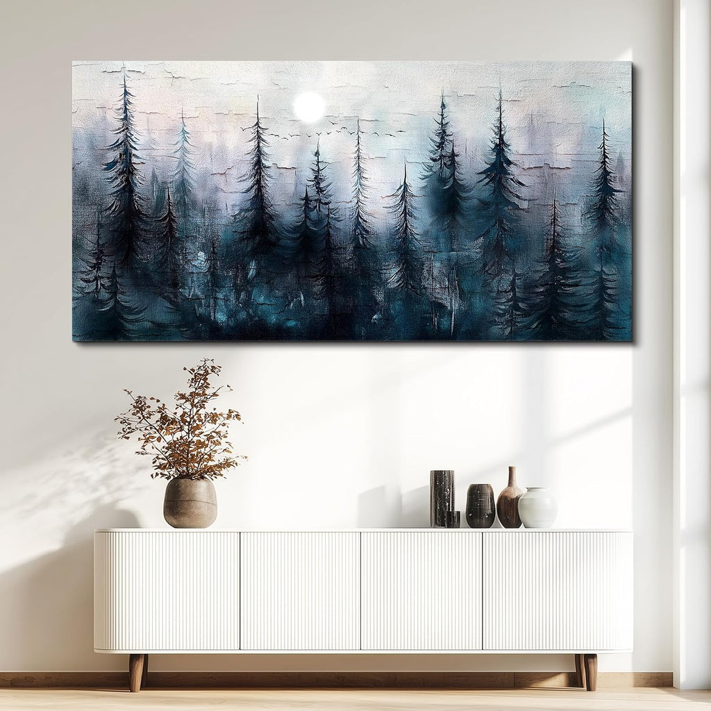 FUHAIHUA Canvas Wall Art for Living Room Large Wall Decor for Office Bedroom Decoration Foggy Forest Landscape Picture Black and White Painting Artwork Wall Mural Aesthetic Home Decor 30'X60'