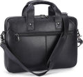 Masa Kawa Mens Leather Slim Briefcase for 16' Laptop Black Waterproof Crossbody Shoulder Messenger Computer Bag for Business Travel Office Work