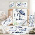 Custom Baby Crib Bedding Set, 5 PCS Personalized Name Baby Crib Sets for Girls Boys, Sea Animals Theme Nursery Bedding Sets for Infant Toddler, Double Layer Flannel Bed Set Customized Gifts