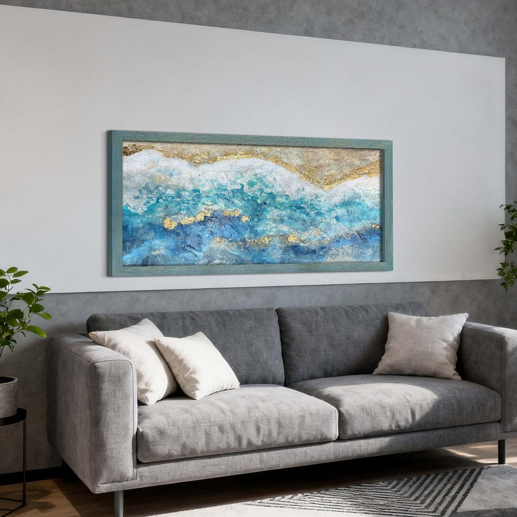 UTOP-art Turquoise Blue Wall Decor Artwork - Abstract Ocean Painting for Living Room Office Gift 60'x30'