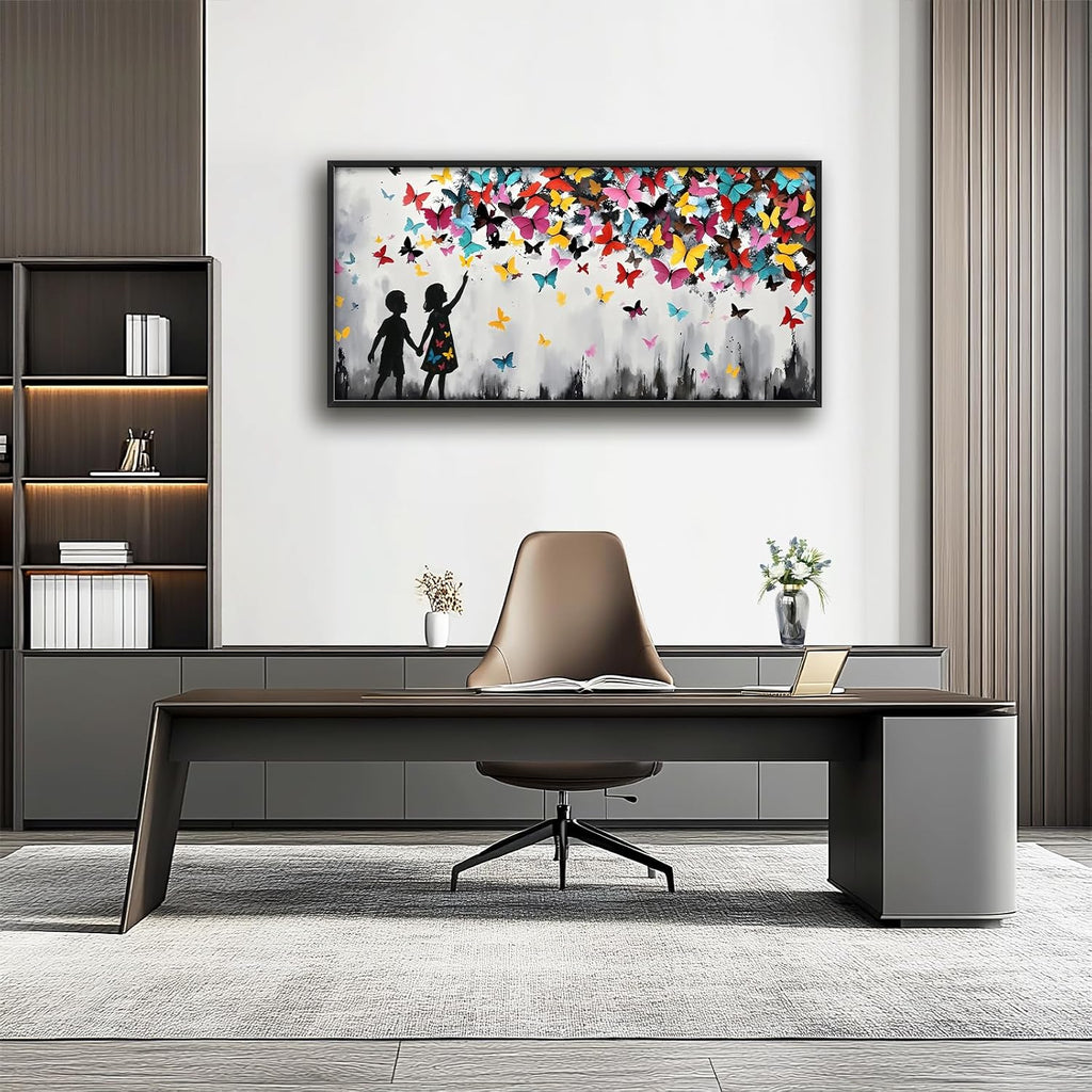 Banksy Large Wall Art for Living Room Colorful Graffiti Canvas Big Wall Decor Butterfly Street Pop Art Pictures Painting Framed Artwork Decorations for Bedroom Office Dining room Gifts 30'x60'
