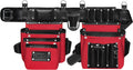 FUERI Heavy Duty 26 Pocket Tool Belt for Men | Premium Grain Black Leather & Red Nylon Carpenter Tool Belt With 2 Large Pouches, Hammer Holder, Suspender Loops & Padded Belt, Ideal for Electricians