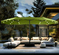 PHI VILLA 15 ft Umbrella Outdoor Patio Solar Lights with Base, Outdoor Double-Sided Large Market Rectangle Umbrellas with 36 LED Lights, Lime Green