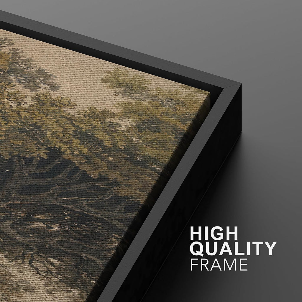 MUDECOR Framed Wall Art Print Set Vintage Landscape Rustic Tree and Mountain View Illustrations Decorative Colorful for Living Room, Bedroom, Office - 16'x24'x3 Black