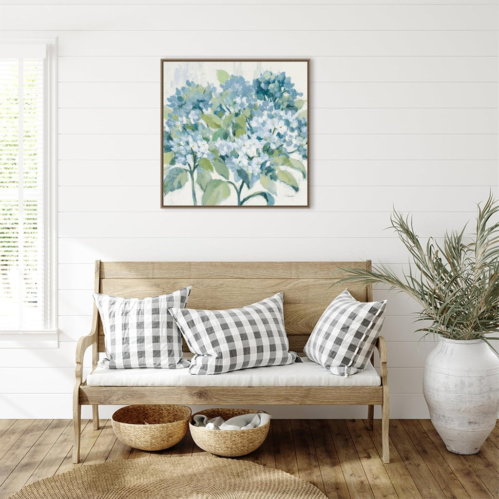 Amanti Art Framed Canvas Wall Art 30x30 Romantic Hydrangeas Blue by Silvia Vassileva, Framed Wall Art Canvas, Flowers Artwork, Traditional Decor, Large Poster Painting for Living Room, Bedroom,