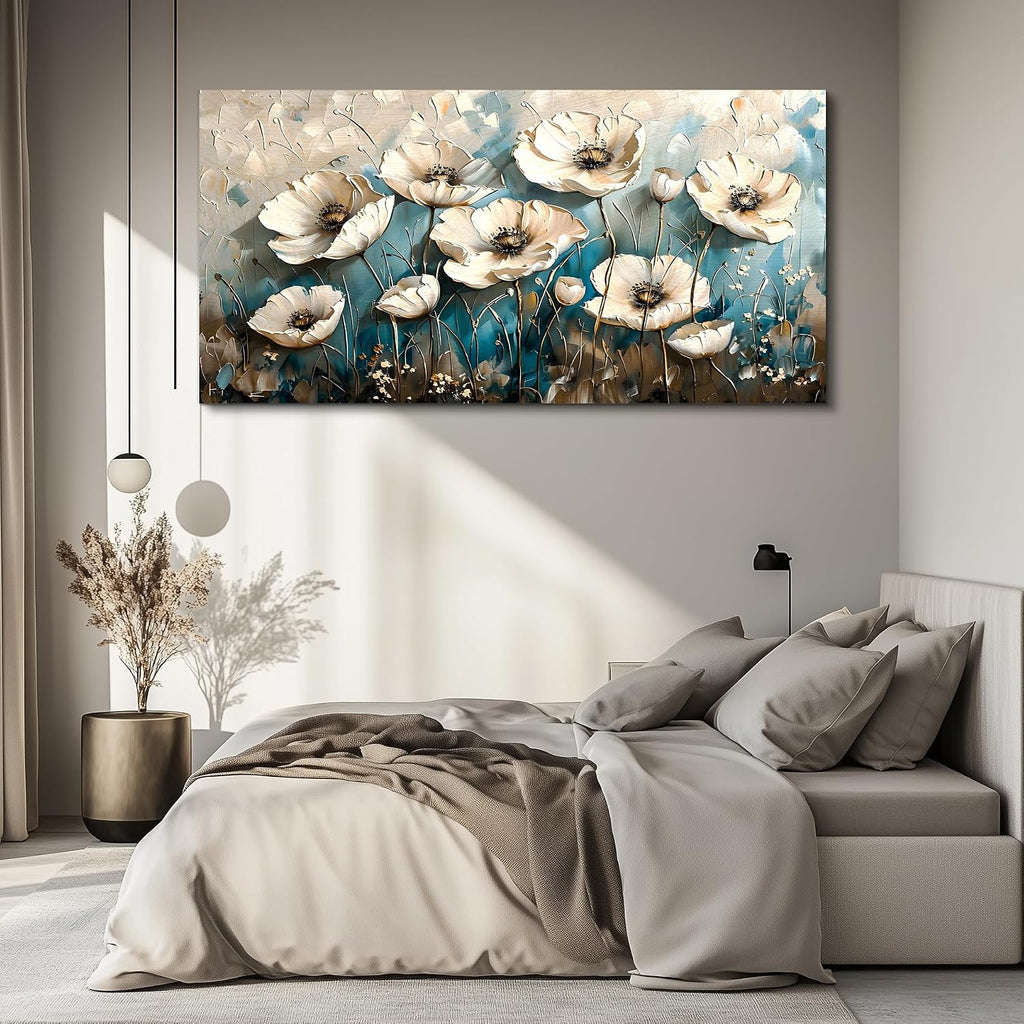 KELIYUAN Large Wall Decoration Canvas Painting Wall Art For Living Room Dining Room Mural White Flowers Picture Artwork Print For Kitchen Room Bedroom Bathroom Home Decoration Aesthetics 30x60 In