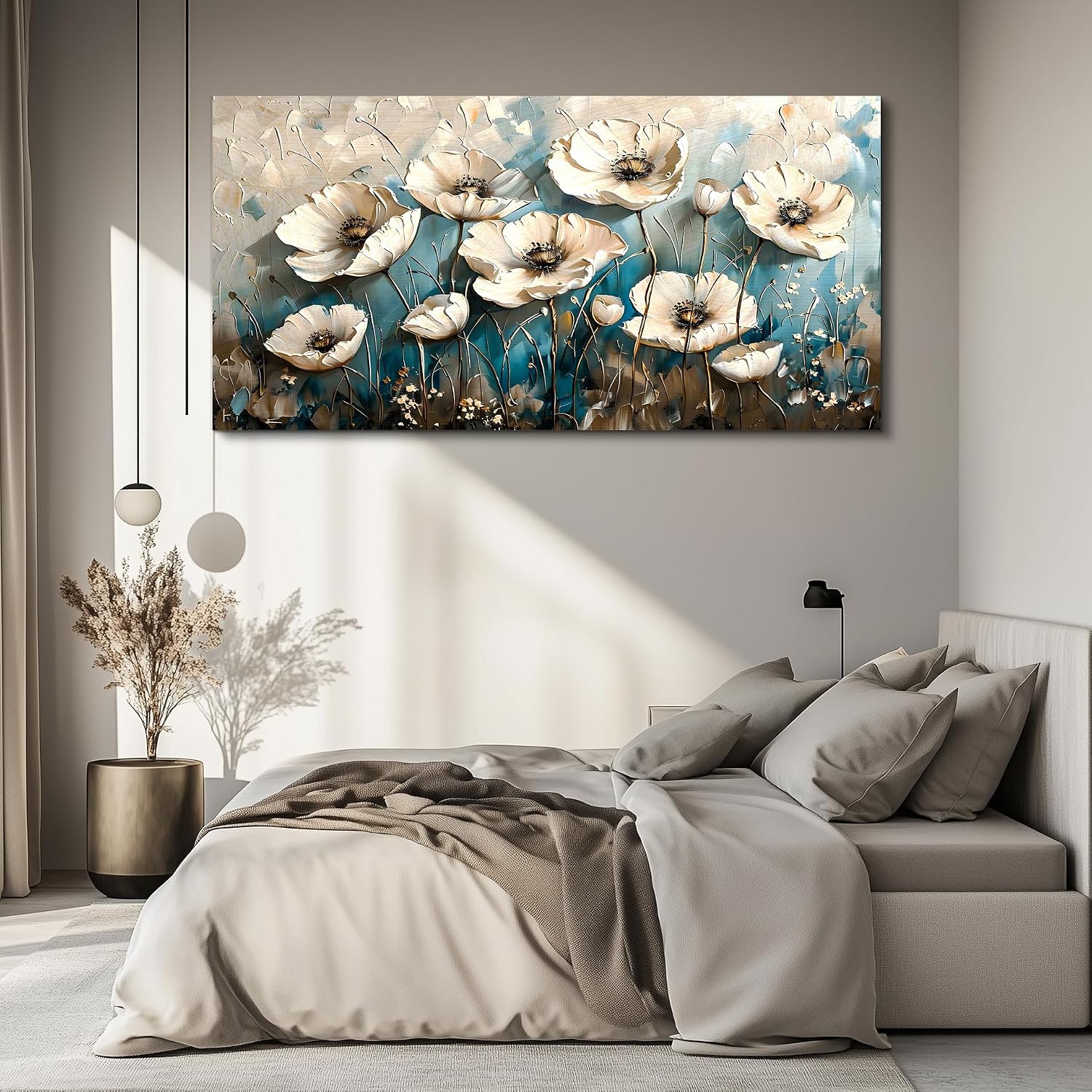 KELIYUAN Large Wall Decoration Canvas Painting Wall Art For Living Room Dining Room Mural White Flowers Picture Artwork Print For Kitchen Room Bedroom Bathroom Home Decoration Aesthetics 30x60 In