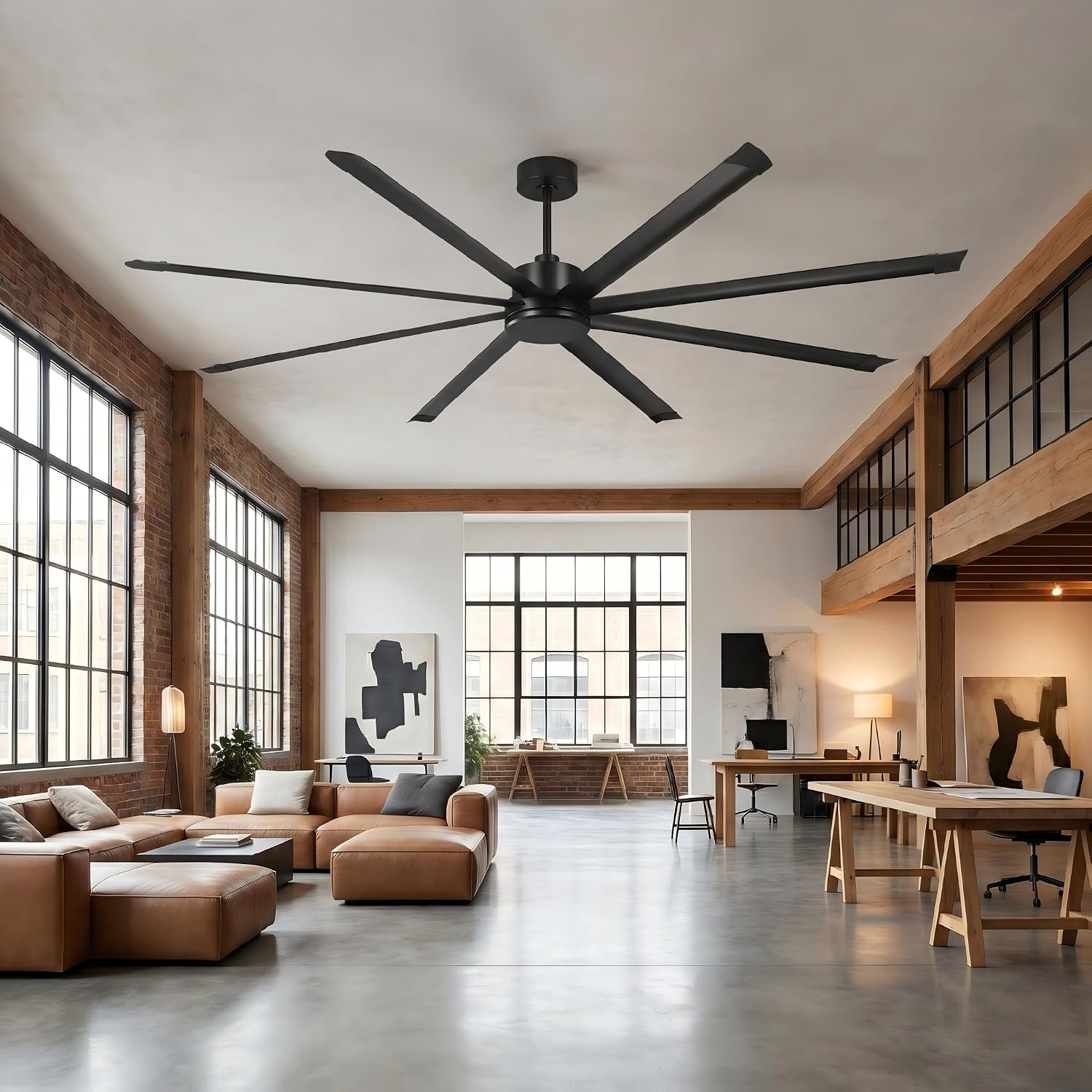 120 Inch Ceiling Fans Industrial Black Big Ceiling Fans without Lights, Remote Control, Quiet Reversible DC Motor Outdoor Ceiling Fans, 8 Aluminum Blades, 10 ft Commercial Fans for Shop Gym Warehouse