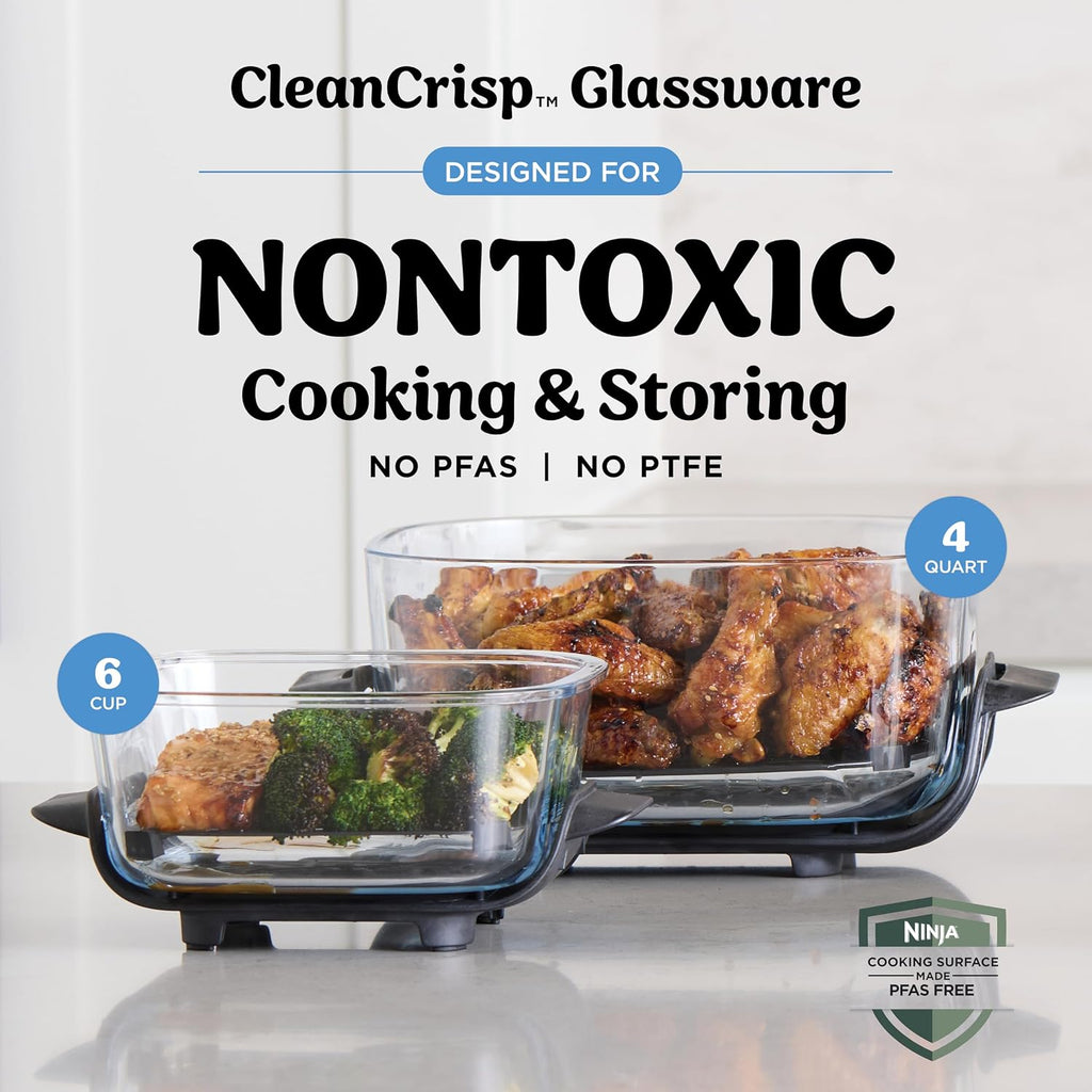 Ninja Crispi 4-in-1 Glass Air Fryer | 450°F | Non-Toxic | 4QT & 6-Cup Glass Containers w/Lids | Microwave, Freezer, Dishwasher Safe | Max Crisp, Air Fry, Bake, Recrisp | Electric Cobalt | FN101BL2