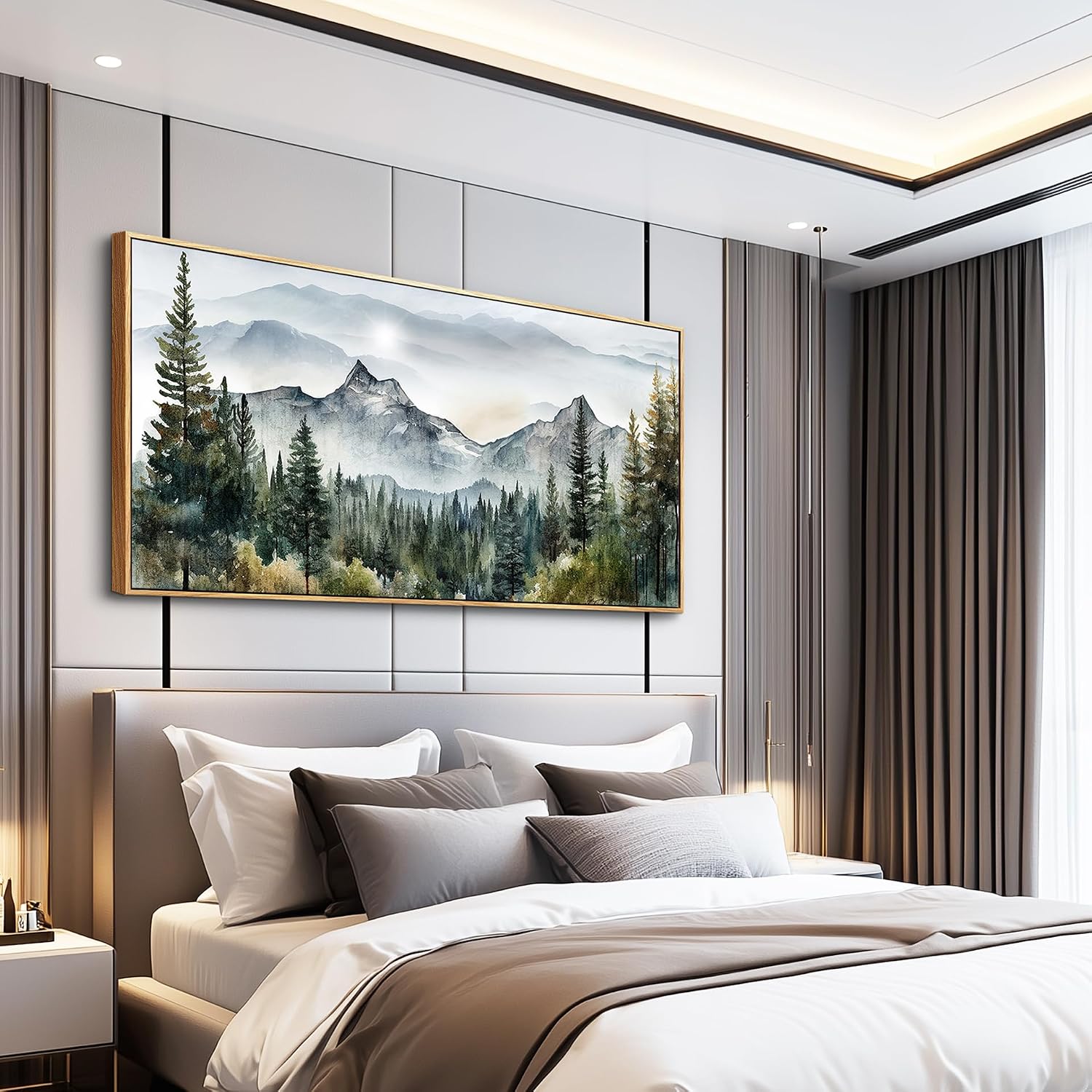 MHARTK66 Large Wall Decor For Living Room Wood Framed Wall Art For Office Bedroom Pictures Abstract Mountain Forest Landscapes Ink Canvas Prints Painting Artwork Modern Stretched and Framed Poster