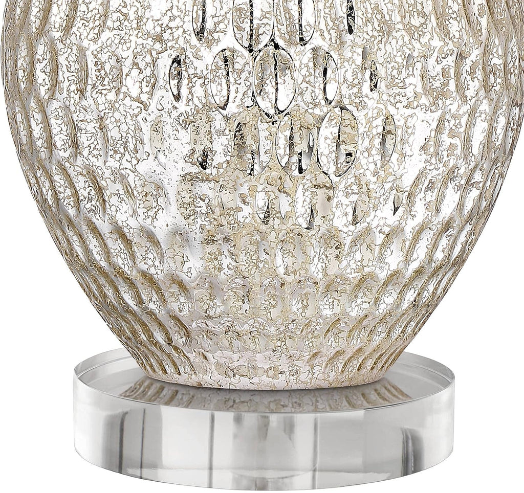 360 Lighting Waylon Modern Table Lamp with Clear Round Riser 29 1/2' Tall Mercury Glass Dimpled Textured Off White Drum Shade for Bedroom Living Room House Bedside Nightstand Office Family