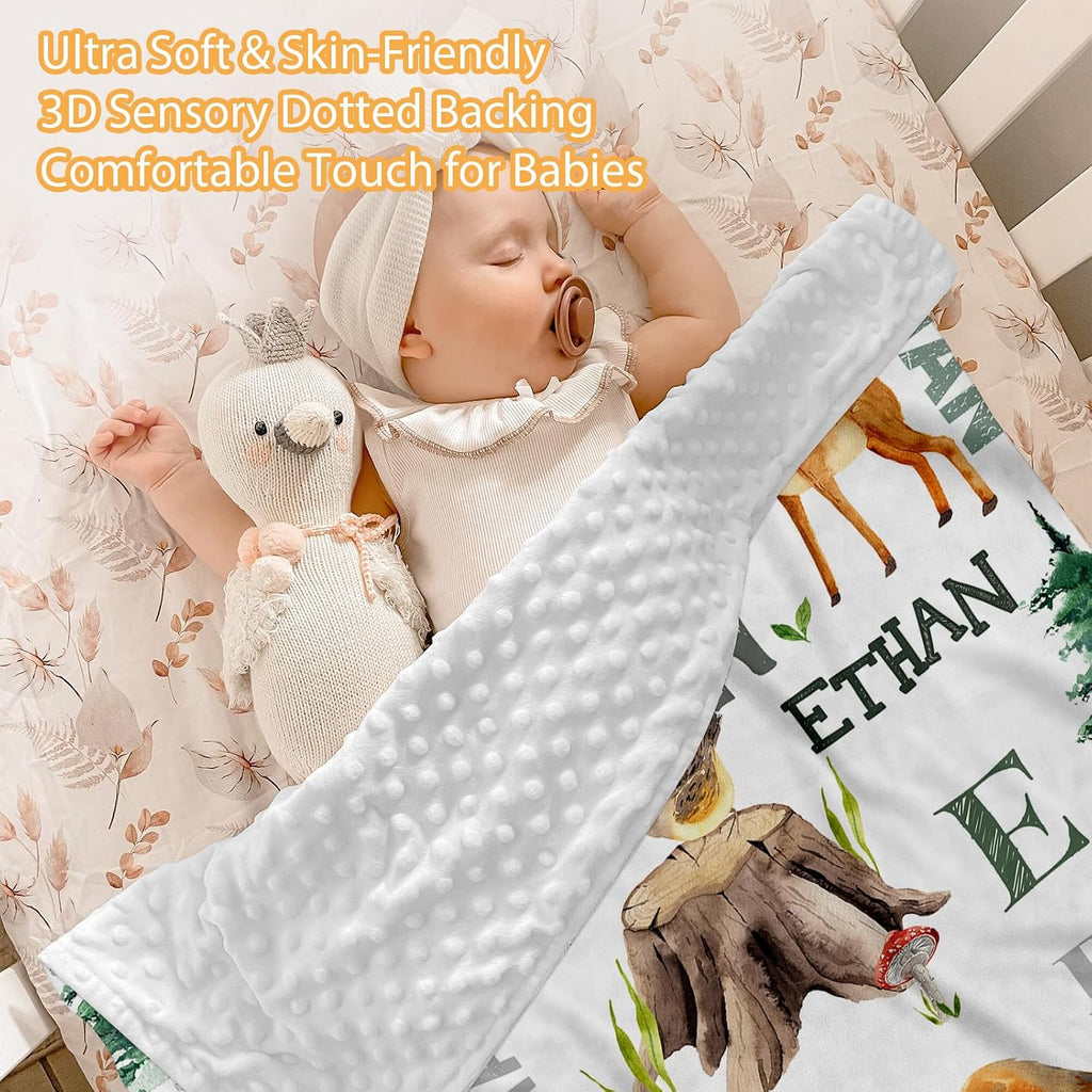 Custom Baby Crib Bedding Set - 5 Piece Nursery Crib Set Woodland Animals Design - Personalized Name Blanket with Dotted Backing, Crib Sheet, Changing Pad Cover, Pillow Cover, Rug for Newborns Color10