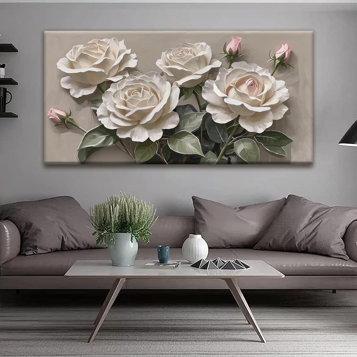 Large Wall Art For Living Room Floral Wall Art Decor Modern Canvas Art Wall Decor 29' X 58' Painting White Flower Wall Art For Bedroom Home Office Home Artwork