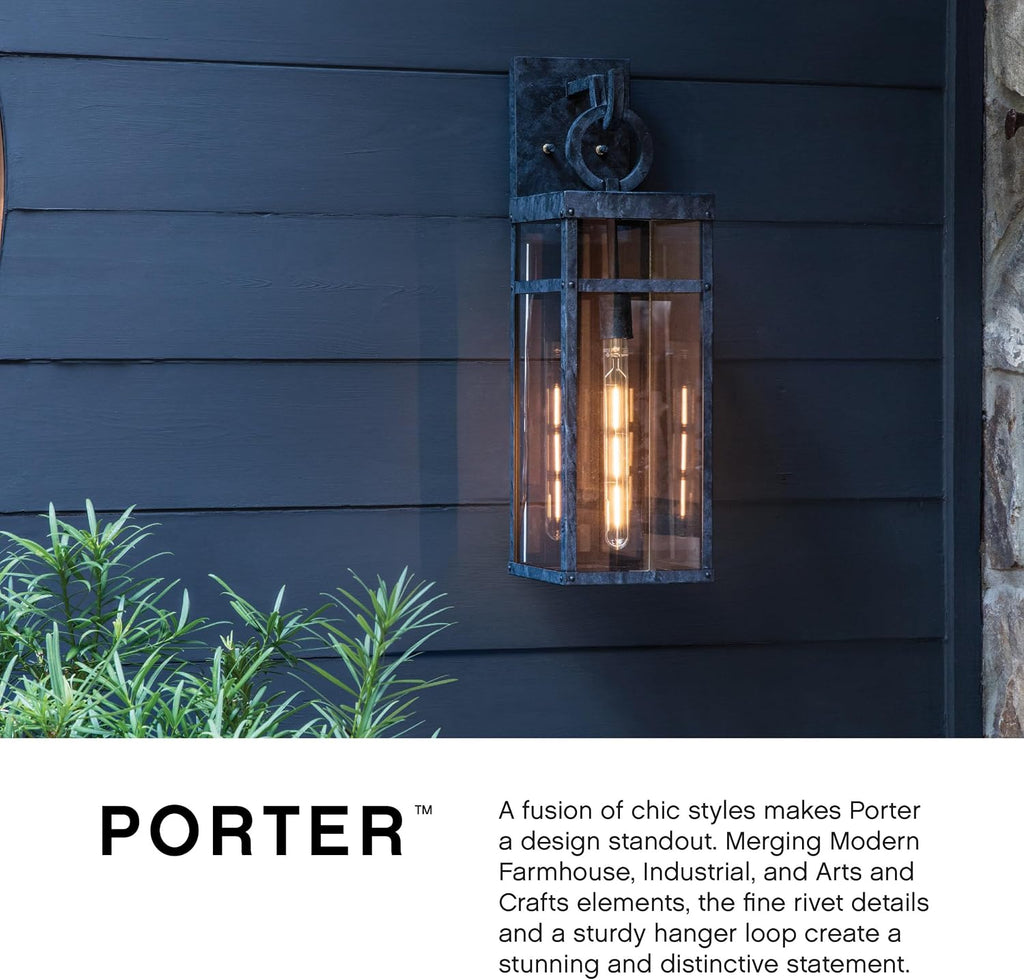 Hinkley Porter 2800BK-LL Medium Outdoor Wall Mount Lantern and LED Bulb, Modern Farmhouse and Arts and Crafts Style, Part of Lisa McDennon, Black and Burnished Bronze