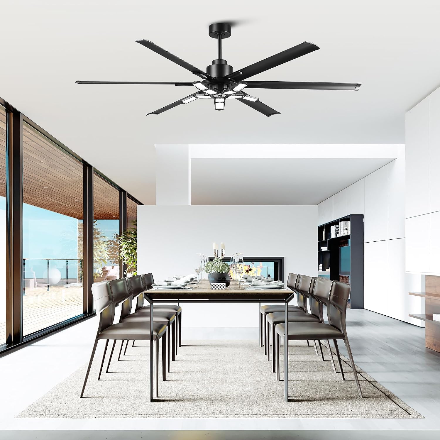 72 Inch Large Ceiling Fan with Lights and Remote, Industrial High CFM Ceiling Fans for Shop Garage Barn, 6609LM Super Bright LED, 6 Aluminum Blades, Reversible Quiet DC Motor, Matte Black