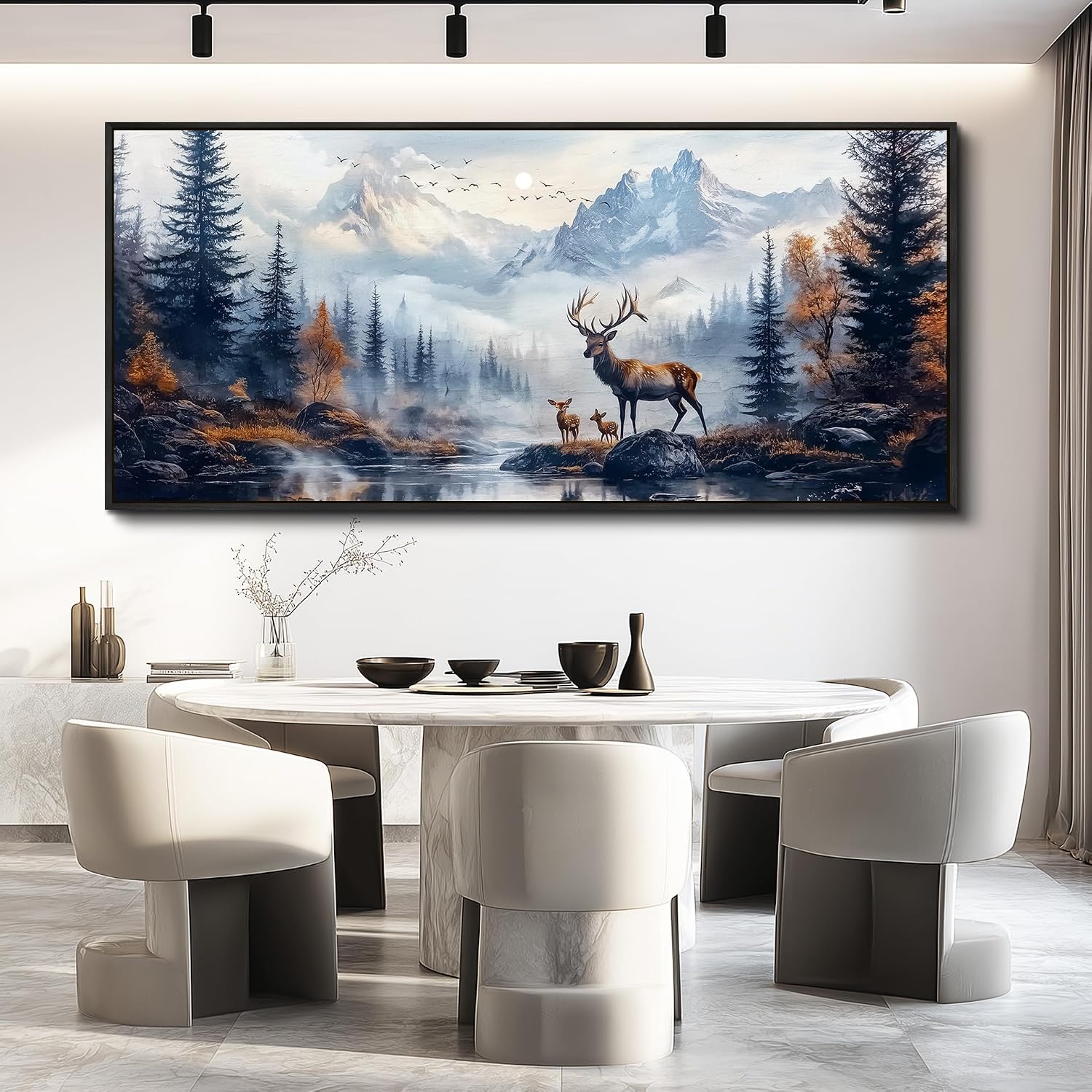 KELIYUAN Large Canvas Lushan Mountain Scenery Wall Art For Living Room Black Framed Wall Decorations For Bedroom Office Murals Printed Artworks Restaurant Wall Artwork Home Decor Aesthetics 32'X72'