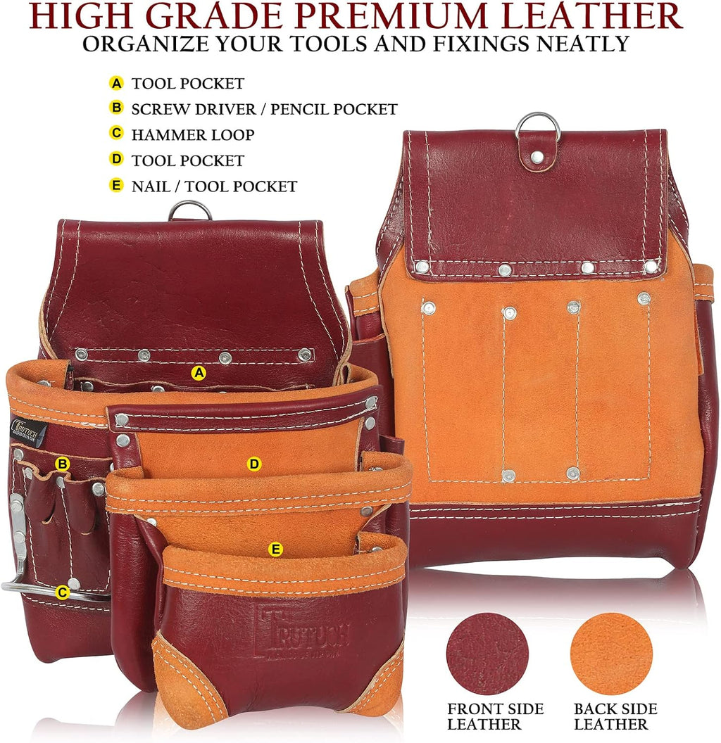 Grain Leather Tool Belt | Tool Rig Set | Tool Pouch | Drywall | Carpenter Tool Bag | Leather Tool Belts for Men | Construction | Framers | Electrician (Maroon)
