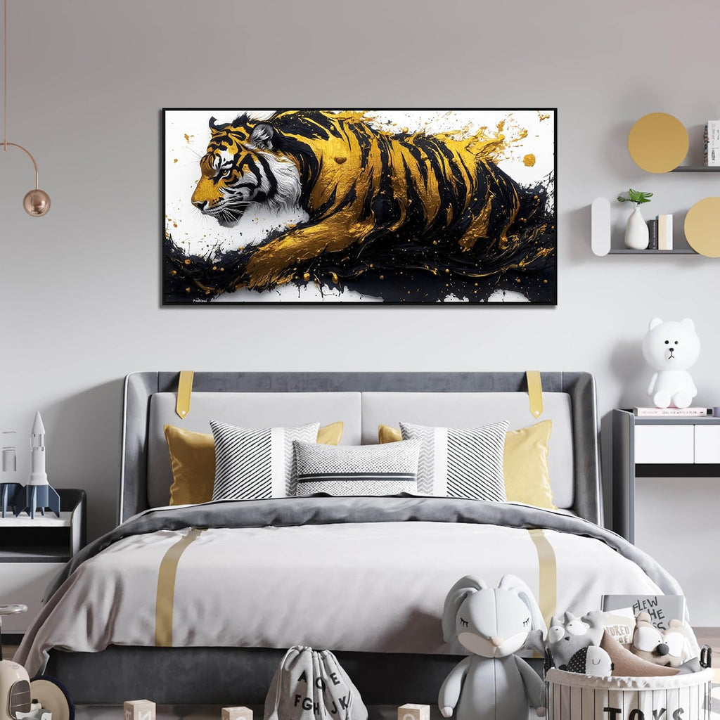 Tiger Painting Wall Art for Living Room - Animal Canvas Wall Art for Office - Black Framed Wall Art for Bedroom Size 24' x 48'