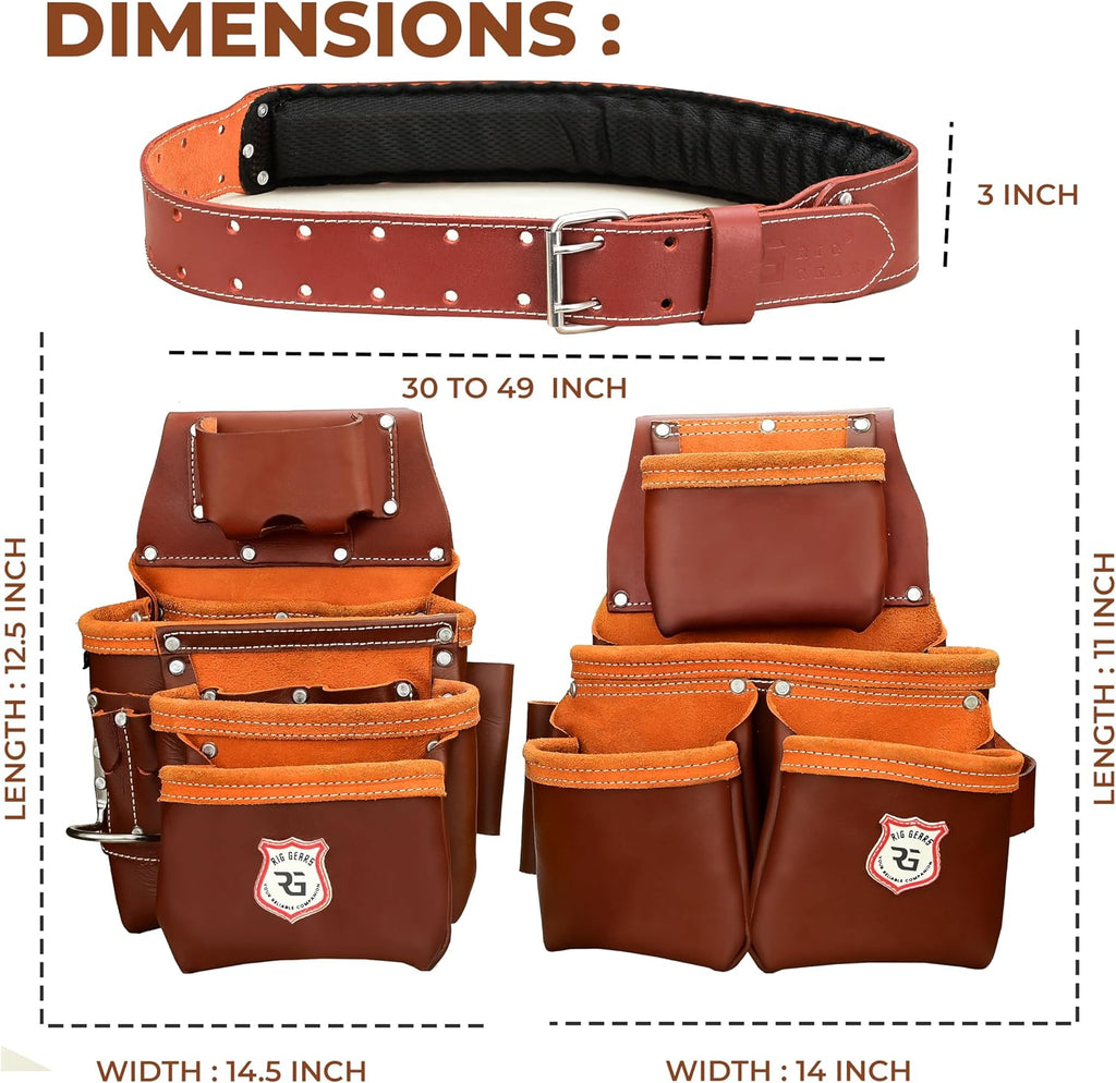 Leather Tool Belt with Adjustable Hook Premium Heavy Duty Tool Belts for Men and woman with 22 Multi-Purpose Pocket Tool Pouch (Maroon, Standard)
