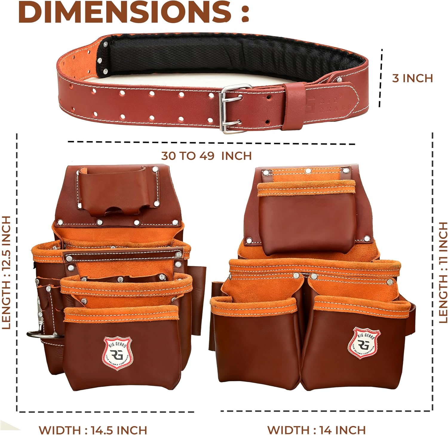 Leather Tool Belt with Adjustable Hook Premium Heavy Duty Tool Belts for Men and woman with 22 Multi-Purpose Pocket Tool Pouch (Maroon, Standard)