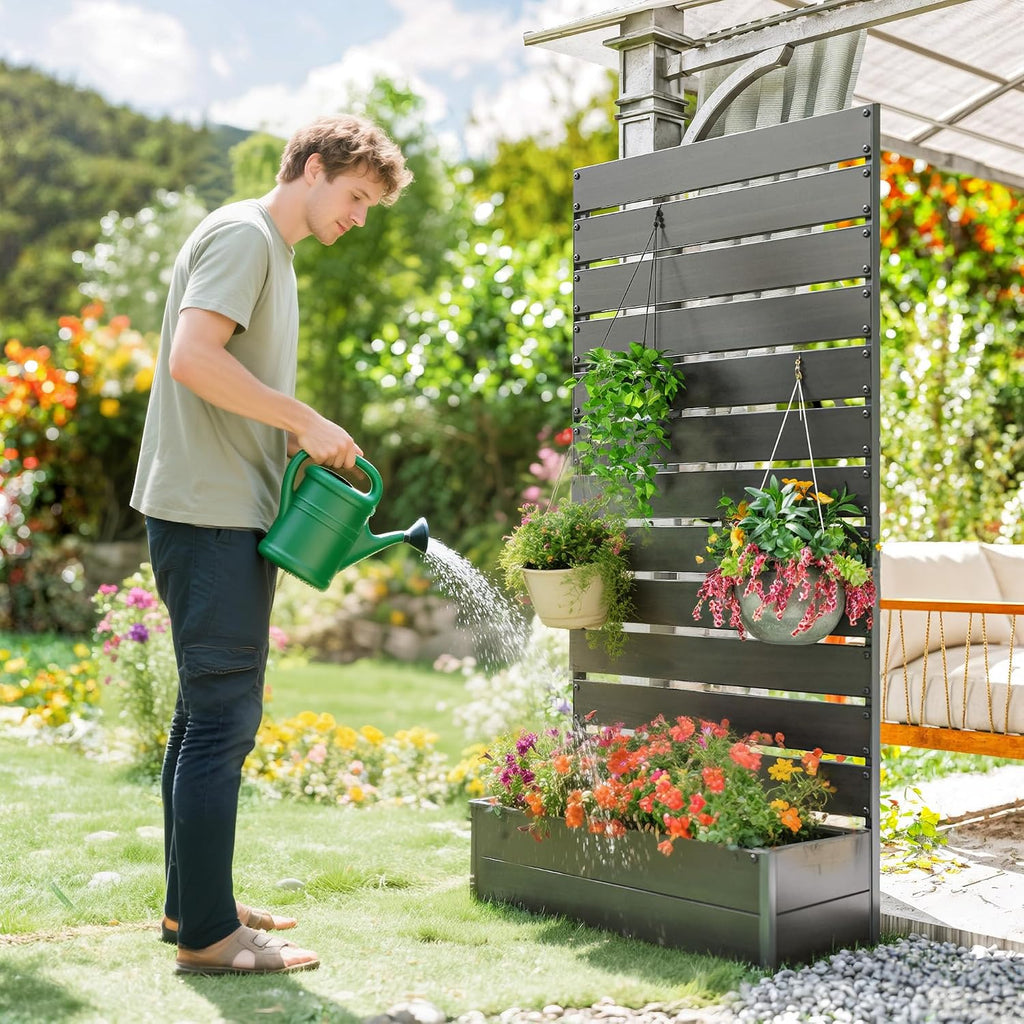 Outsunny Raised Garden Bed with Trellis for Climbing Plants, Planter Box with Self Draining Gap, Freestanding Trellis Planter for Outdoor, Patio, Deck, 35.75' x 15' x 70.75', Black