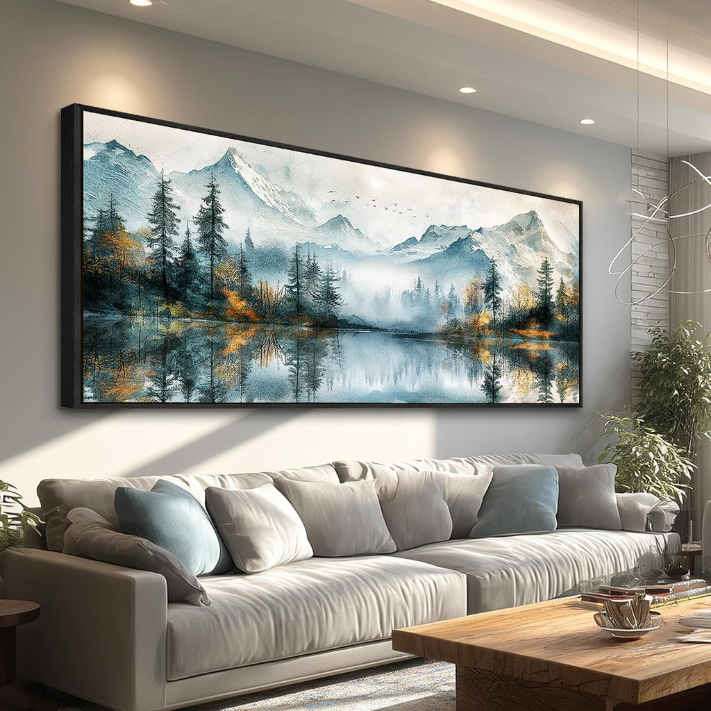 MHARTK66 Large Wall Art For Living Room Forest Trees Wall Decor Beach Pictures Mountain Landscape Canvas Prints Painting Modern Black Framed Home Decor Walls Artwork For Bedroom Office 72l X 32w
