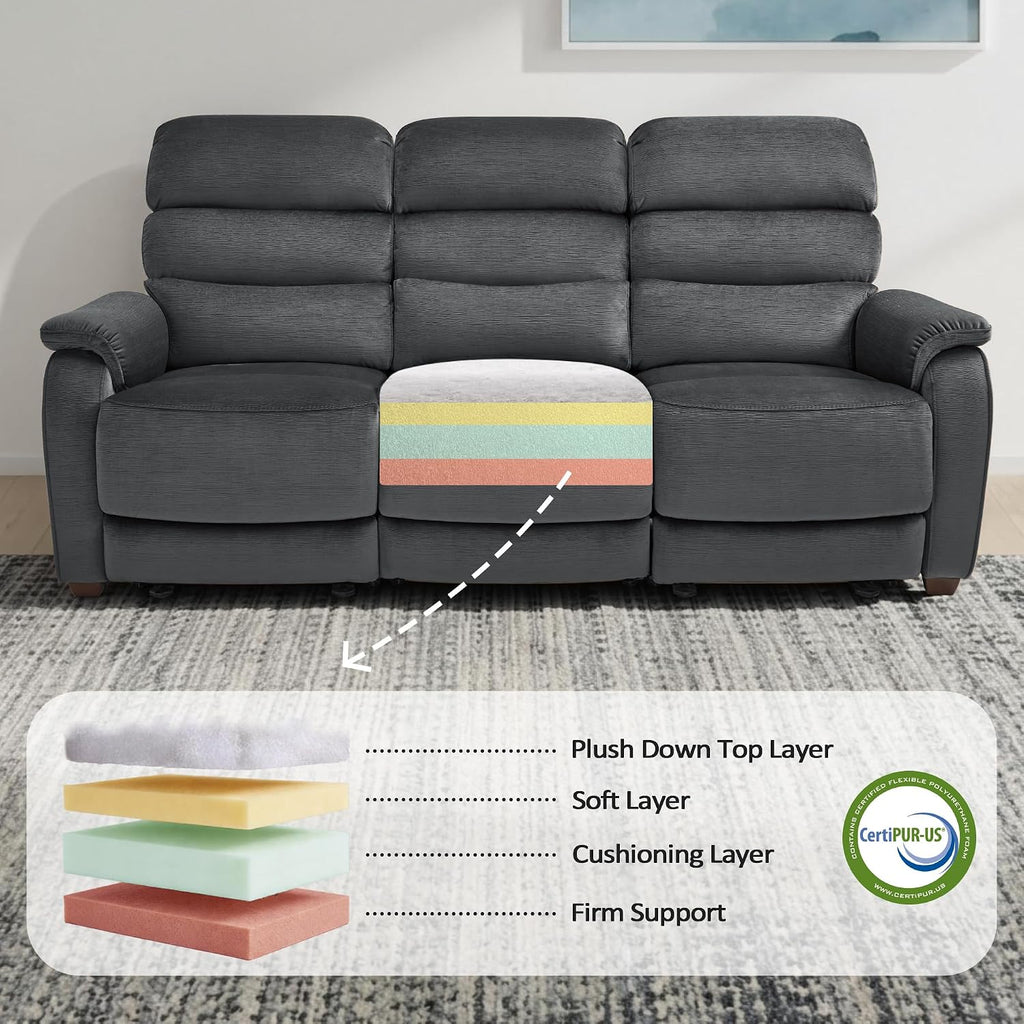 MCombo 87.2'' Wall Hugger Power Recliner Sofa with Drop Down Table, Reclining Sofa with Adjustable Headrest, USB Charge Ports, Reading Lamp, for Living Room, RVs, Fabric, ST258M3 (3-Seater, Dark Grey)