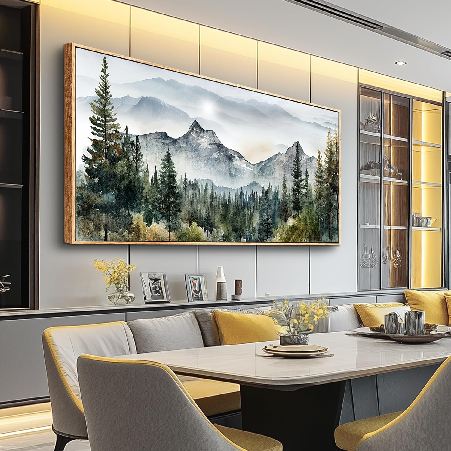 MHARTK66 Large Wall Decor For Living Room Wood Framed Wall Art For Office Bedroom Pictures Abstract Mountain Forest Landscapes Ink Canvas Prints Painting Artwork Modern Stretched and Framed Poster