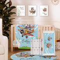Personalized Crib Bedding Set for Baby Boys, Custom Name Baby Crib Sets 5-Pcs Include Toddler Double Layer Blanket Fitted Sheet Changing Pad Cover Rug Wall Art Set, Elephant Glider Theme Nursery Décor
