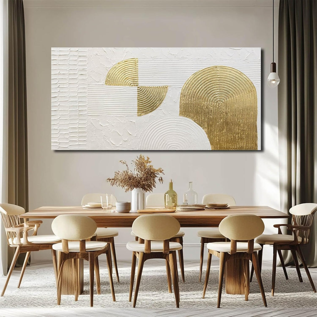 VAYIMDH Large Canvas Wall Art for Living Room Gold Wall Decor White Paintings Abstract Pictures Hand Drawn Arts for Office Hotel 29'x58'