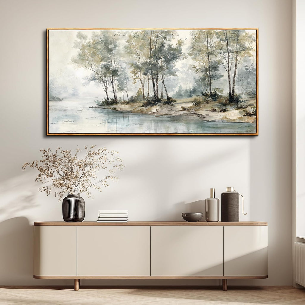 Wapluam Tree Of Life Wall Art Large Painting Modern Abstract Canvas Art Landscape Panoramic Picture Nature Artwork Framed For Living Room Bedroom Fireplace Dinning Room Home Office Wall Decor 48'X24'