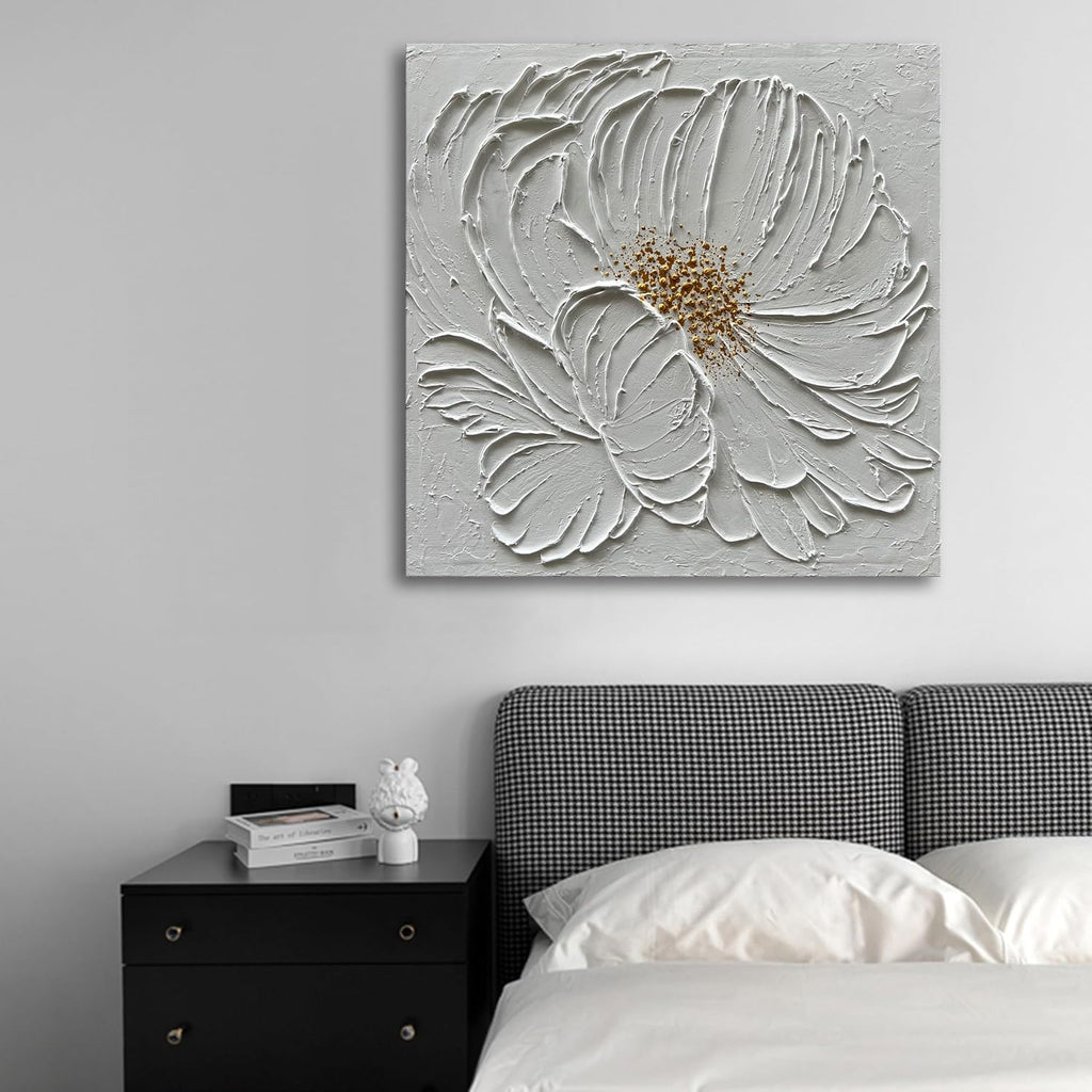 36x36 Inch White Flower Texture Art Hand Painted Abstract Home Wall Decorative Art