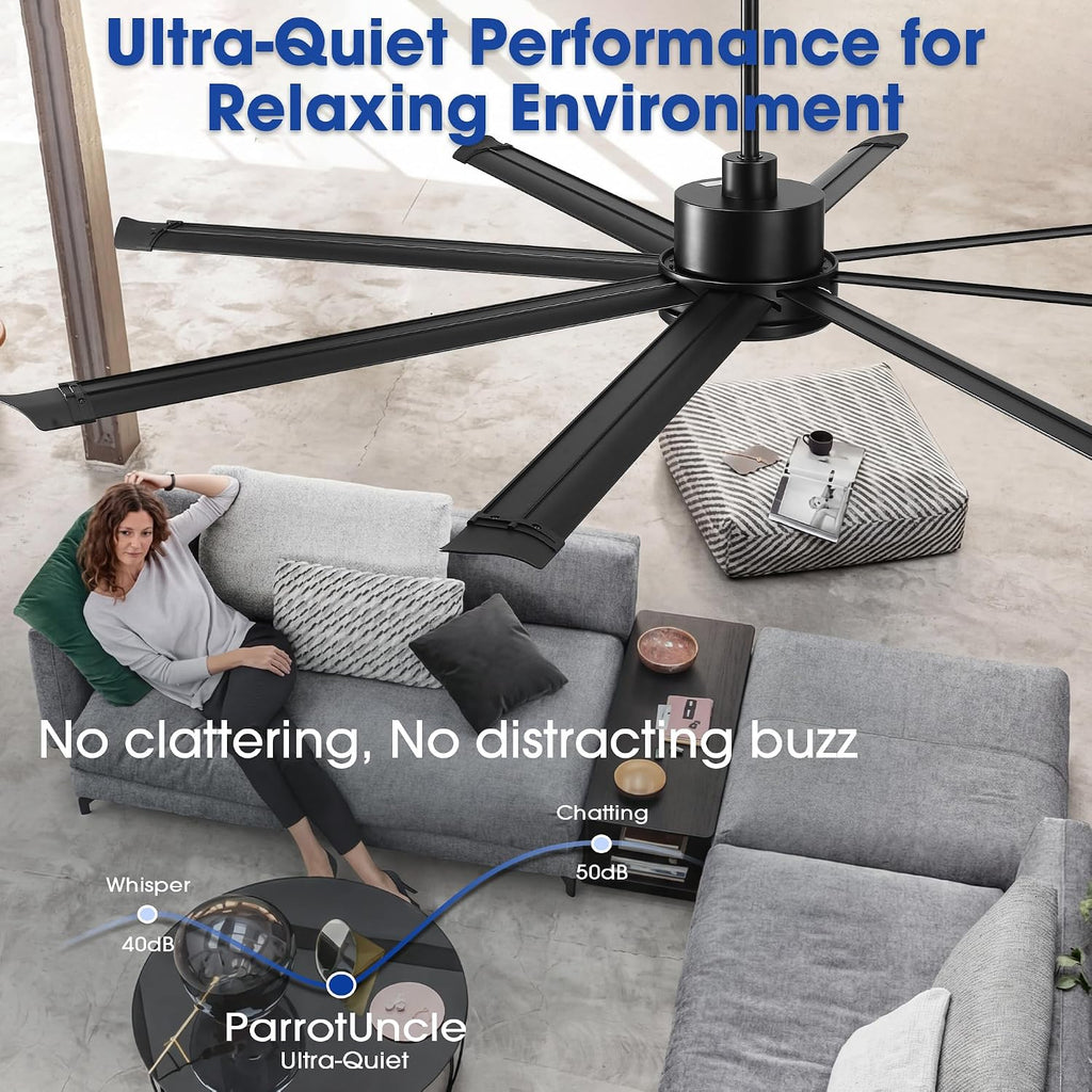 84 Inch Industrial Ceiling Fan No Light, Large Black Ceiling Fan without Light with Remote Control, High CFM Reversible DC Motor, 8 Aluminum Blades, Commercial Fan for Shop Garage Gym Warehouse