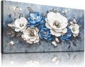 WLWBINTING Large Flower Pictures Wall Decor Vintage Floral Wall Art Floral Canvas Wall Art White Blue Floral Paintings Wall Decor Pictures Farmhouse Wall Art For Living Room Bedroom Office Home Decor