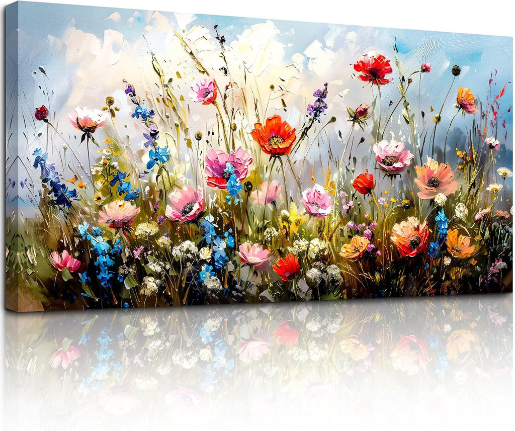 SERIMINO Large Wall Art for Living Room Canvas Prints, Farmhouse Nature Floral Botanical Wall Decor, Colorful Flower Market Modern Home Decor Oil Paintings Bathroom Decor Aesthetic 29'X57'